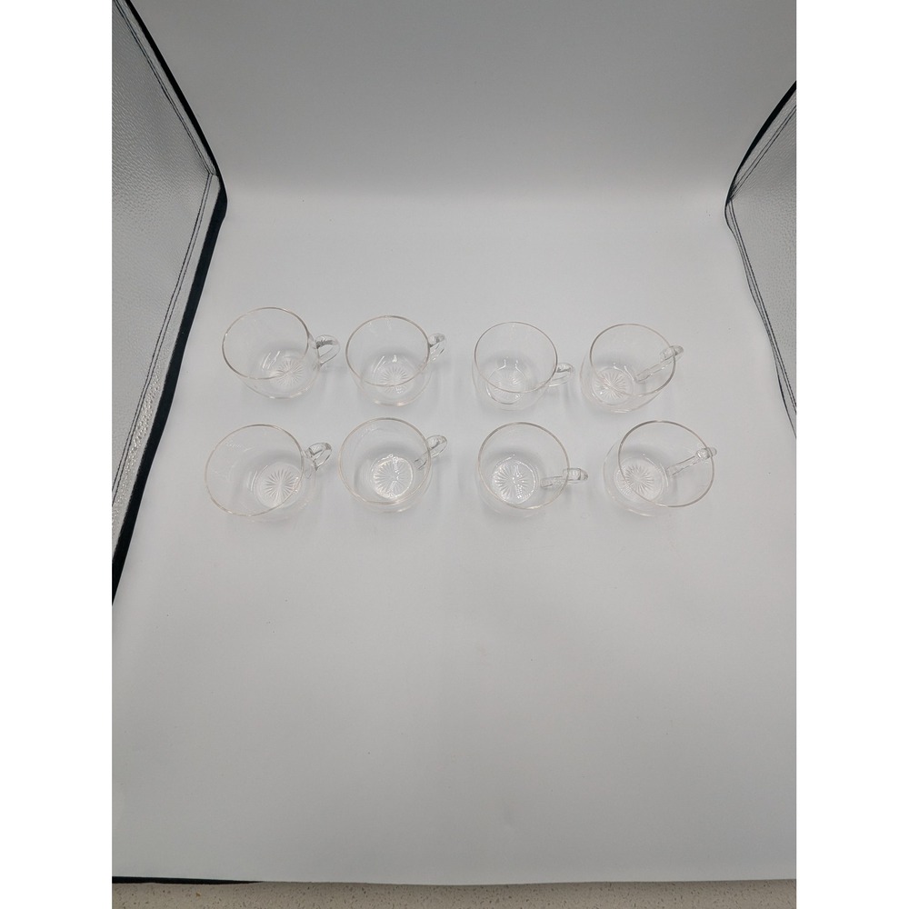 Espresso Shot Federal Glass Punch Cups Clear Starburst Base Vintage Set of 8